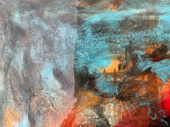 original painting on canvas signed on the back. Colorful acrylic 11” x 12” resin
