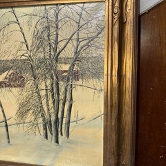 Erik Lönsjö Swedish Oil/canvas Landscape Painting On Carved Frame Needs Cleaning