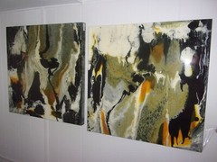 FL ARTIST CAROL STAUB „YELLOW FUSION“ FANTASTIC ABSTRACT ACRYLIC PAINTINGS 36″