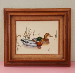 C Carson VTG Americana w/ Wood Framed Serigraph Mallard Ducks Swimming-Signed