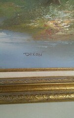 Large Oil? Painting Signed Dixon Forest Trees River 44×32 Framed on Canvas
