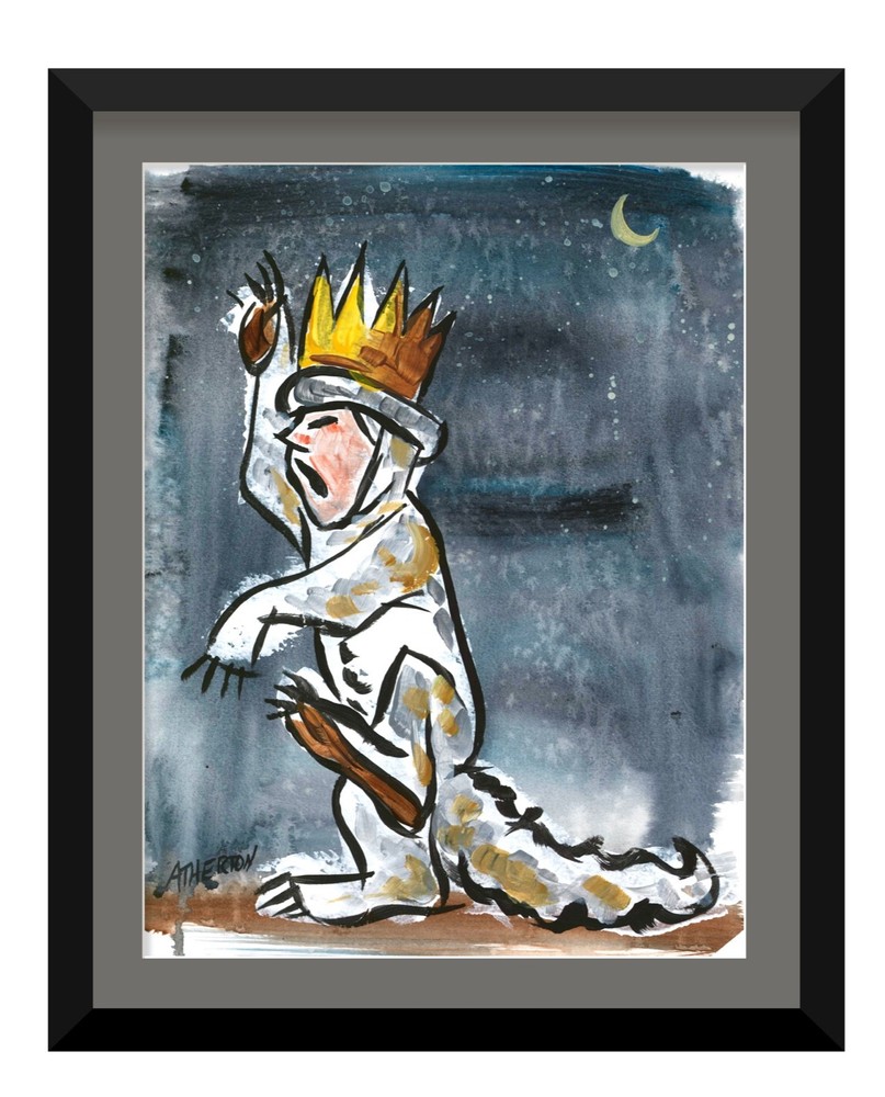 9×12 Original Max Inspired Painting on Paper Wild Child Storybook Fan Art Moon