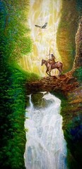 WARRIORS FINAL JOURNEY, Orig. Oil Painting Native American (find hidden images )