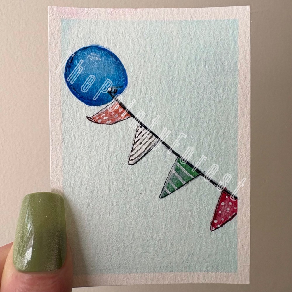 ACEO – ORIGINAL acrylic and watercolor painting of Balloon Bunting