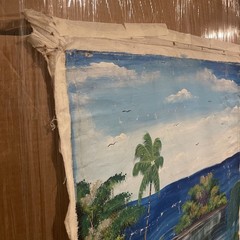 Vintage G Brown Signed Caribbean Tropical Island Canvas Art Oil Painting Picture