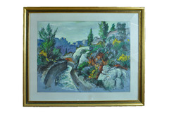 Large Antique Painting Provencal Landscape Les Baux De Provence Rondeaux 83 Cm