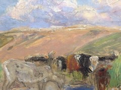 19th Century Impressionism Eugene BOUDIN Landscape Cows Authentic Oil painting