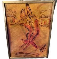 Vintage Abstract Art Work Stylized Face with Man/Woman Signed “Hague” ‘81