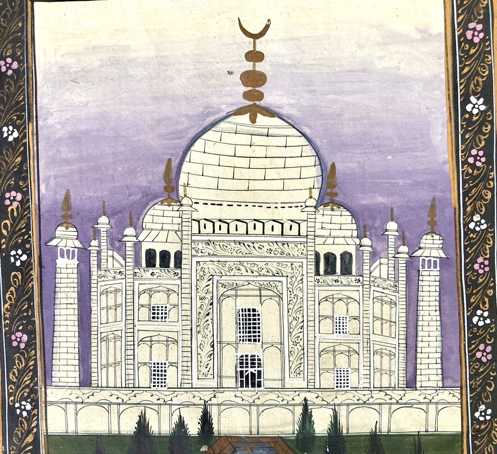 Taj Mahal Linen Painting Indian Palace Architecture Art World Travel Landmark