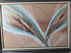 Large S Stephenson „Abstract Composition Scene“ Oil Painting – Signed And Framed
