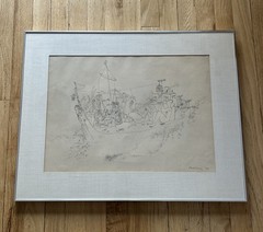 Vintage Ink on Paper Illegibly Signed Line Drawing Picasso Mattise Chagall Style