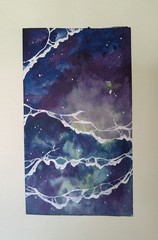 Original Art, Galaxy Ocean Waves, Painting, lnk, Watercolor, Turquoise Water,