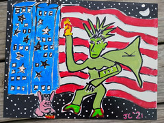 STATUE OF LIBERTY AMERICAN FLAG JR CHARLIE FAST OUTSIDER POLITICAL FOLK POP ART