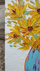 Original 6″x8″ Oil Painting Textured sunflower bouquet flower IMPASTO