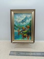 Original Oil Painting Forest Landscape with River 6×4 in Signed Framed