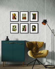 Set Of 6 Original Abstract Acrylic Paintings Matted 8×10 Warm Earth Tone Décor