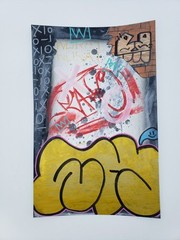 Abstract outsider Graffiti art painting on paper by NYC Street Art artist PUKE