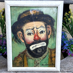 Vtg Helen Hoodmaker EMMETT KELLY Clown Mid Century Modern Oil Painting RARE