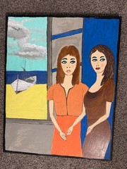 Oil on Canvas Painting, folk art, in stile of CHARLES LEVIER 20″ x 16″