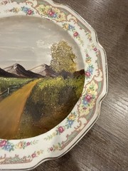 Vintage Rustic Hand Painted decorative plate With landscape scene 9”Beautiful