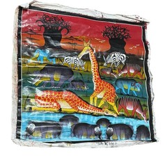 Tanzanian Safari Animals Original Folk Art Acrylic Painting Apendae Signed 25×27