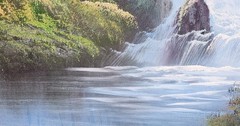 24×36 Oil Painting BOB ROSS STYLE Mountain Waterfall Forest on Stretched Canvas
