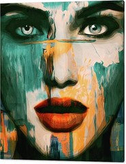 Just Face Series Woman Portrait 897 Green XXL Canvas Pictures 130x150cm Pop Art
