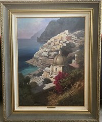 Giclee On Canvas-View In Positano By Giovanni DiGuida-Frame Included-Certified