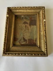 Orig Oil Painting on Board of Boudoir Scene in Gilded AsIs Frame C1899 UnkArtist
