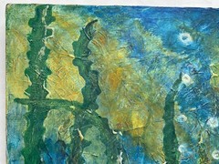 Vintage Original Oil Painting Assemblage Art Underwater Fish Sea Ocean Aquarium
