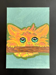 ACEO Original, Abstract Shy Cat, Mini Art Painting, by Annibbie