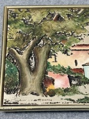 Vintage 925 Silver sheet Art Work Plaque Italy Langscape Village scene Signed
