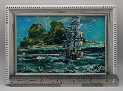 Vintage Sailboat Painting Original Pirate Ship Tropical Island Decor Framed