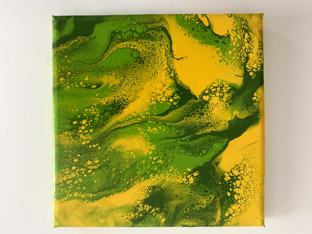 Acrylic Abstract Pour Painting On Canvas With Wood Frame. 6″x6″x0.5″