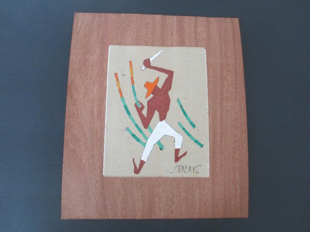 MCM 1950s Virgilio Nabais, Art deco Print on Linen, Brazilian Folk Art C91