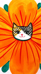Magical Calico Cat Flower Creature Painting, Fantasy Animal Art on Canvas 8×10