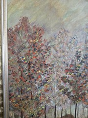 VINTAGE Oil Painting Autumn Trees Woods Framed Signed L.Thomson 74