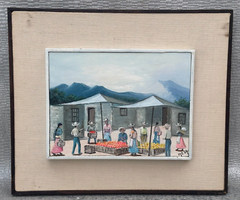 MEZA SIGNED OIL PAINTING SPANISH MARKET STREET VENDORS SOUTH AMERICAN ANDES ART