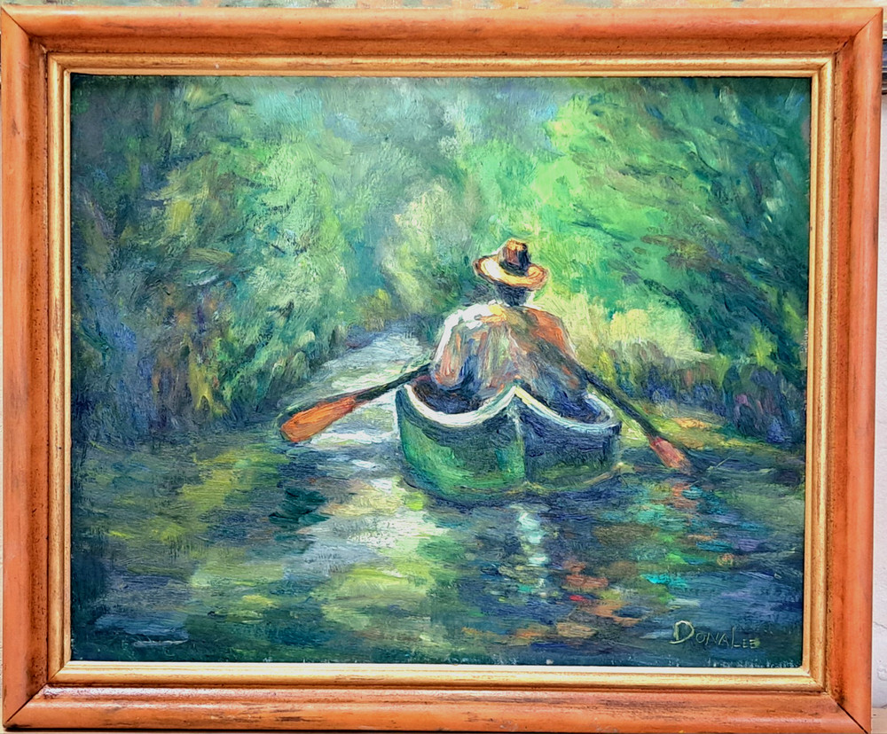 Oil Painting Landscape Canoe River Trees Water Boat ORIGINAL OOAK by Donalee