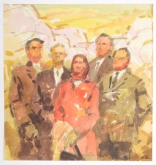 Anatoli Dovzhenko (1932-1991) „Kolkhozniks“, two watercolors, 1960s (1)