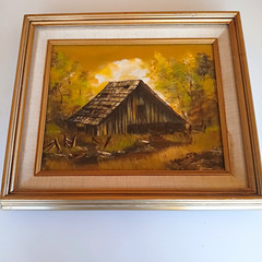 Mid-Century Rustic Barn Landscape Oil Painting 8×10 Small