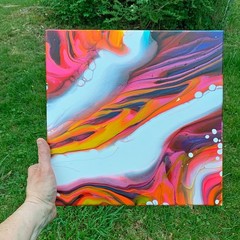 12″x12″ Abstract Acrylic Pour Painting, Wall Hanging, Decor – Bright Colors