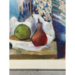 Oil Pastel Still Life Art Fruit & Flowers William Llewellyn Hoey Framed 24”x20”