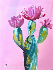 Pink Flowering Desert Cactus Original Acrylic Painting 11×14 Signed Canvas Art