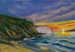 Original Painting Seascape Sunset Crashing Wave 5×7 Wall Art Signed Decor