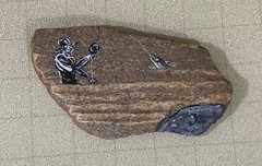 original river rock painting. Fly fishing, MMS 2023. 8″x4″