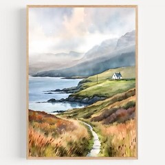 Ireland Painting Irish Coastal Cottage Wild Atlantic Way Watercolor Art Print