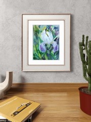 Original Watercolor Iris Painting Floral Art 9×12 in Purple White Flower