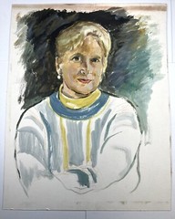 Unfinished Painting Of Short Haired Women In Sweater Oil Art 23×18”