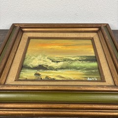 Vintage Original Oil Canvas Painting Signed Ocean Beach Seascape Sea MCM Framed